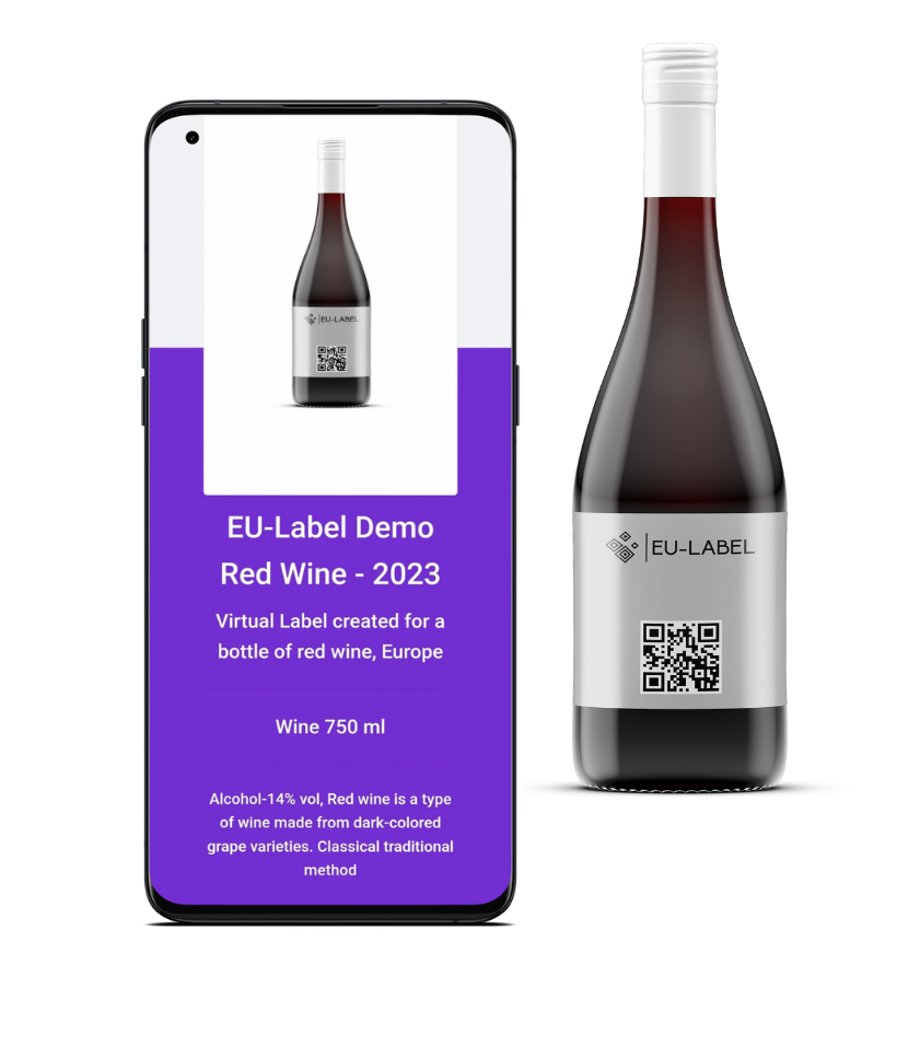 Exemplu de etichetă virtuală cu etichetă UE pentru transparența produsului
